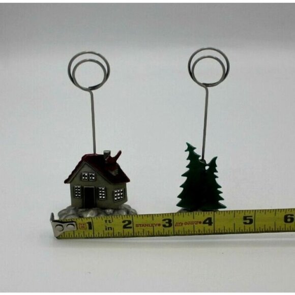 Christmas Place Card Holder Lot 2 Photo Tree House Cardinal Red Silver Tone - Picture 7 of 8